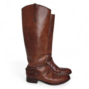 Frye Lindsay Plate Leather Tall Riding Boots 7 Dark Brown